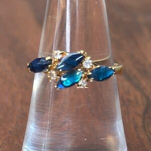 Gold Ring with Blue Marquise Stones